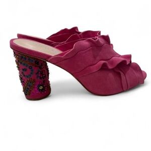 Loeffler Randall Raspberry Ruffle Beaded Block Heel Mules